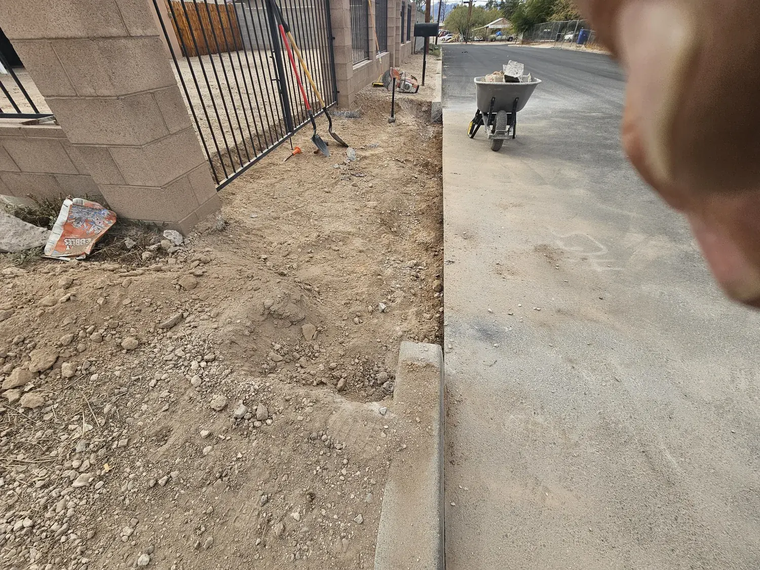 Concrete driveway apron, poured and finished